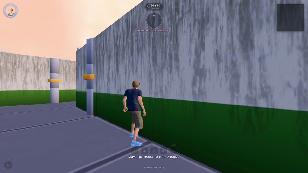In-game HUD showing the compass dial and a live distance readout.